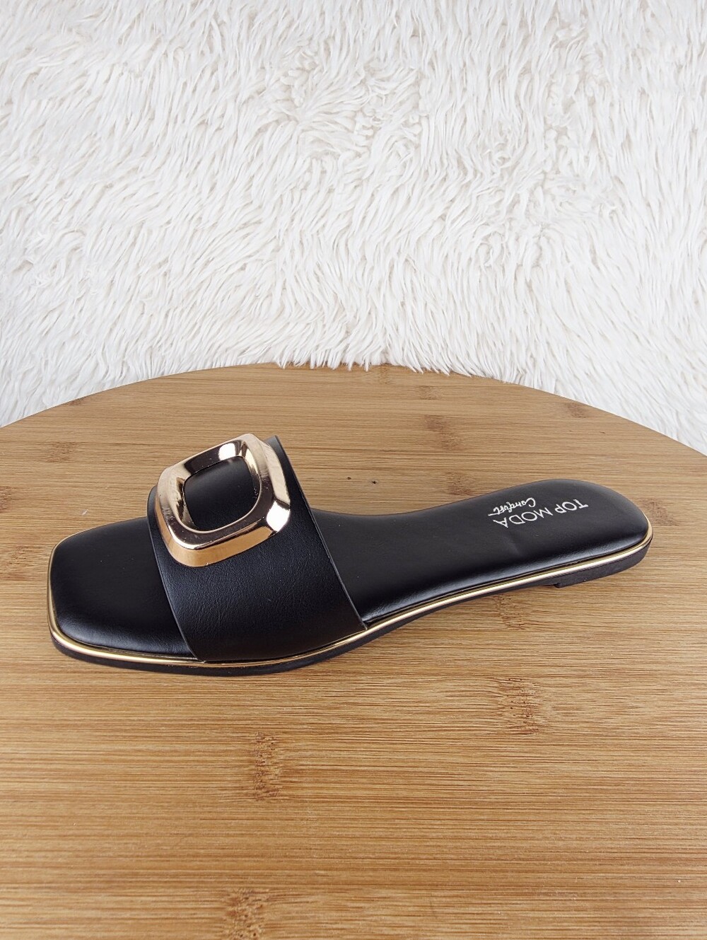WOMEN'S SLIP IN BLACK SANDALS (MOANA-1 BLACK) - Picture 2 of 8